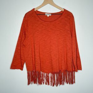 Umgee Plus Womens Top XL Orange 3/4 Sleeve Fringe Western Festival Cowgirl‎